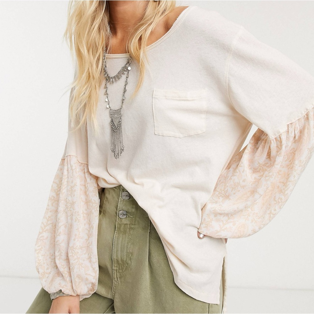 Free People jade floral boho long sleeve T-shirt blouse top